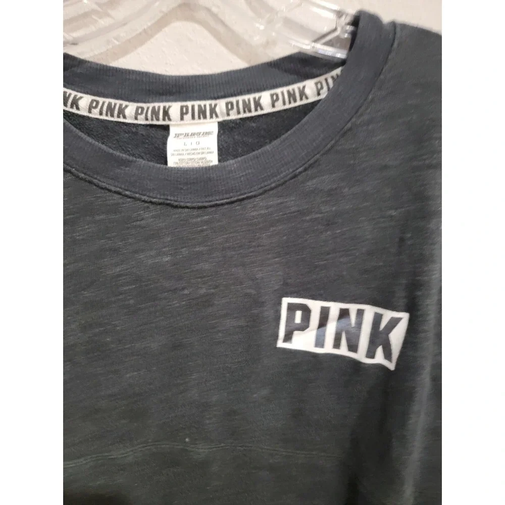 Victoria's‎ Secret PINK Sweatshirt Sz L Gray Neon Yellow Mesh Big Back Logo
